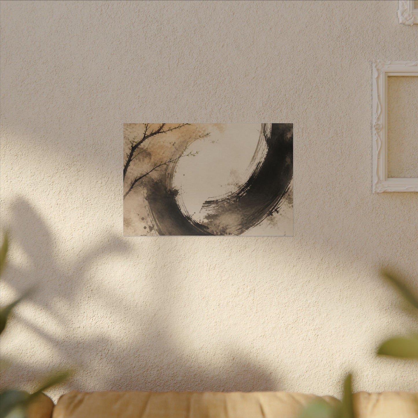 Japandi Ink Brushstroke in Golden Hour | Watercolor Canvas Art