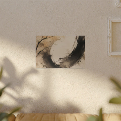 Japandi Ink Brushstroke in Golden Hour | Watercolor Canvas Art