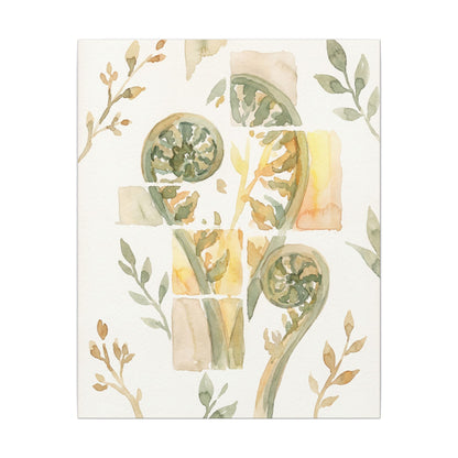 Earthy Fern Unfurling Canvas Art - Watercolor Japandi
