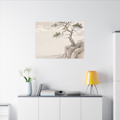 Japandi Pine Tree in Dappled | Minimal Line Canvas Art
