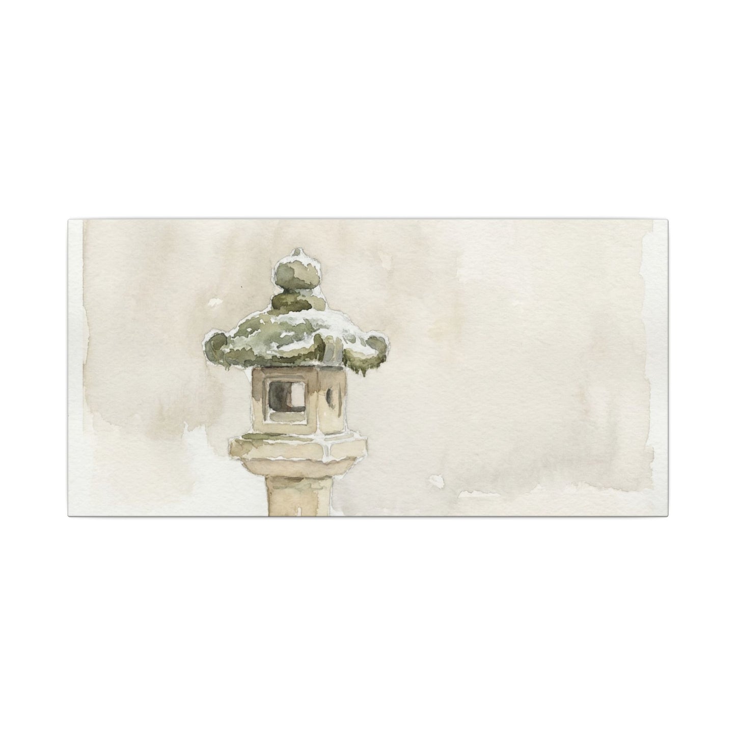 Stone Lantern Winter Canvas Art | Japandi Earthy Design
