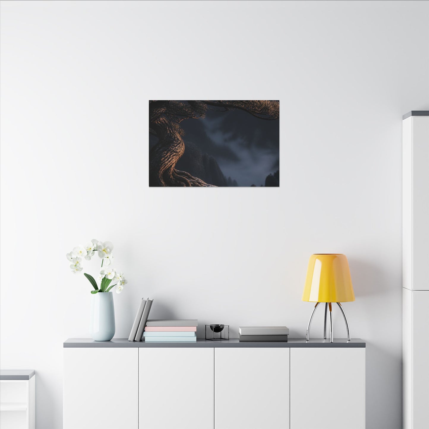 Bold Pine Tree Canvas Art - Shadow Zen Dark Japandi