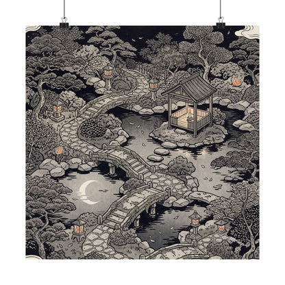 Summer Moonlit Garden Ukiyo E Inspired Wall Art Print | Serene Decor
