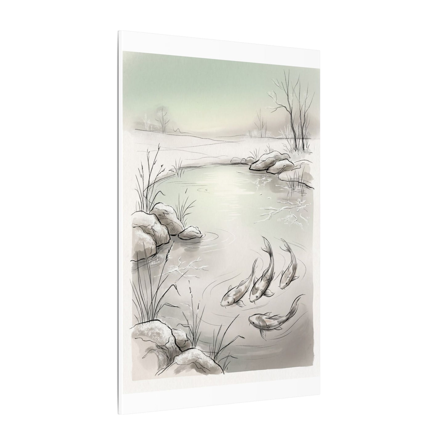 Koi Pond Minimal Line Canvas Art | Cozy Japandi Art