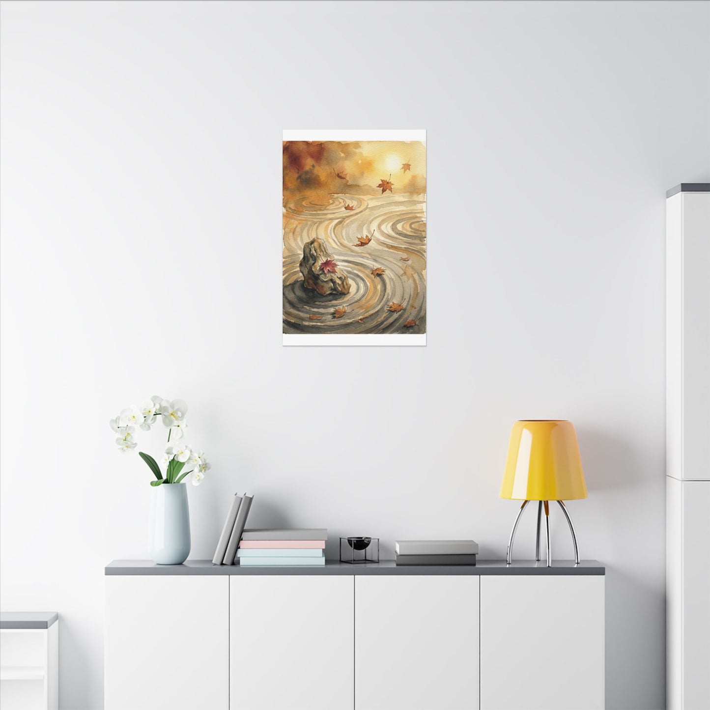 Autumn Rock Garden Watercolor Canvas Art | Neutral Decor