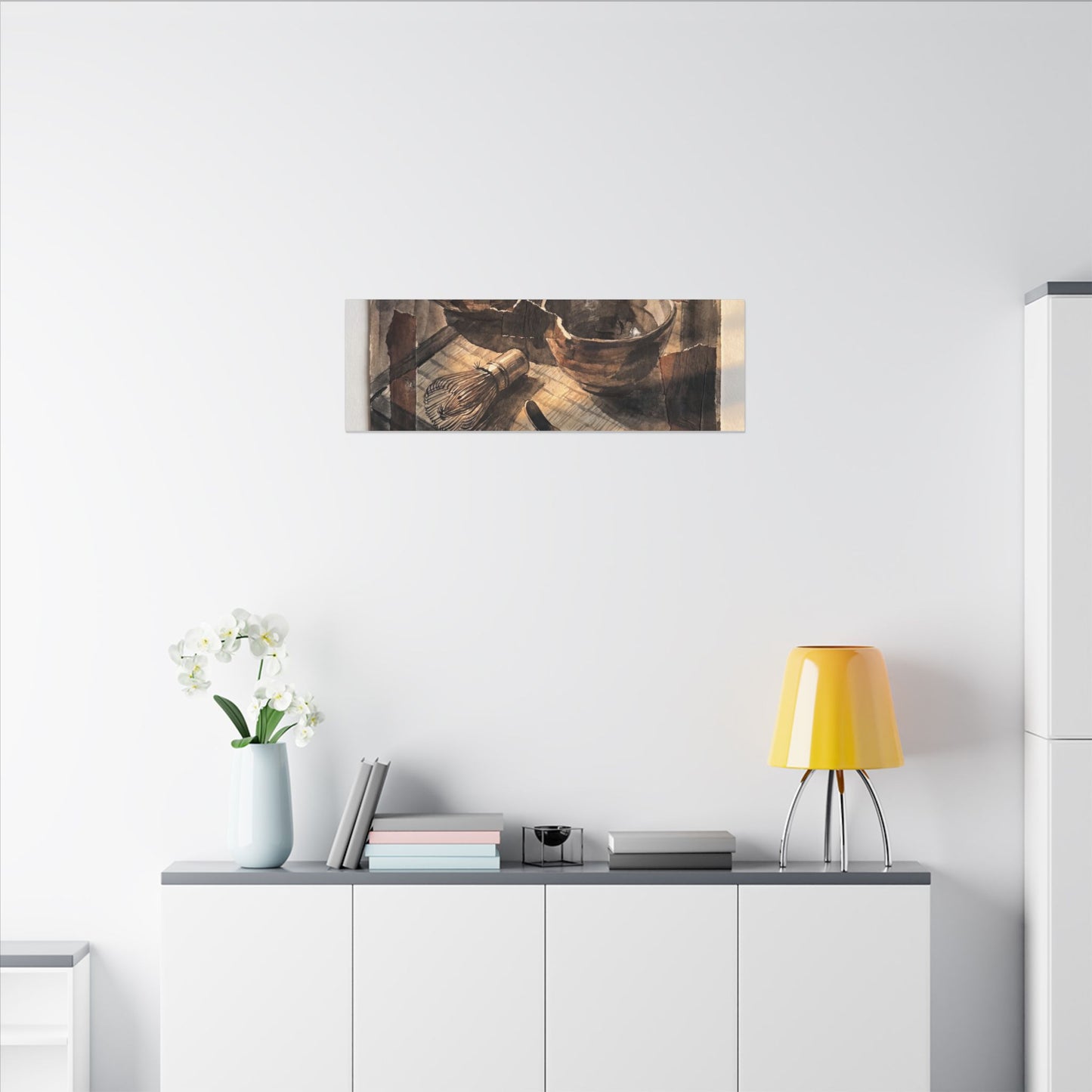 Tea Ceremony Charcoal Ink Canvas Art | Luxurious Dark Japandi Art