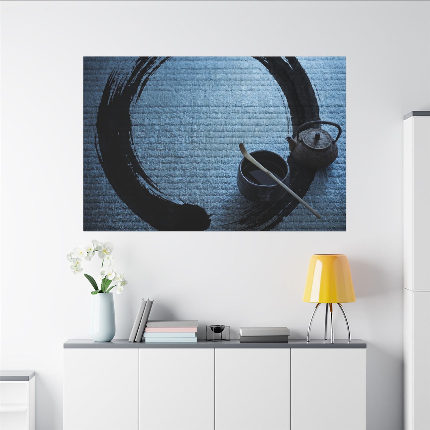 Winter Tea Ceremony Enso Canvas Art | Peaceful Decor