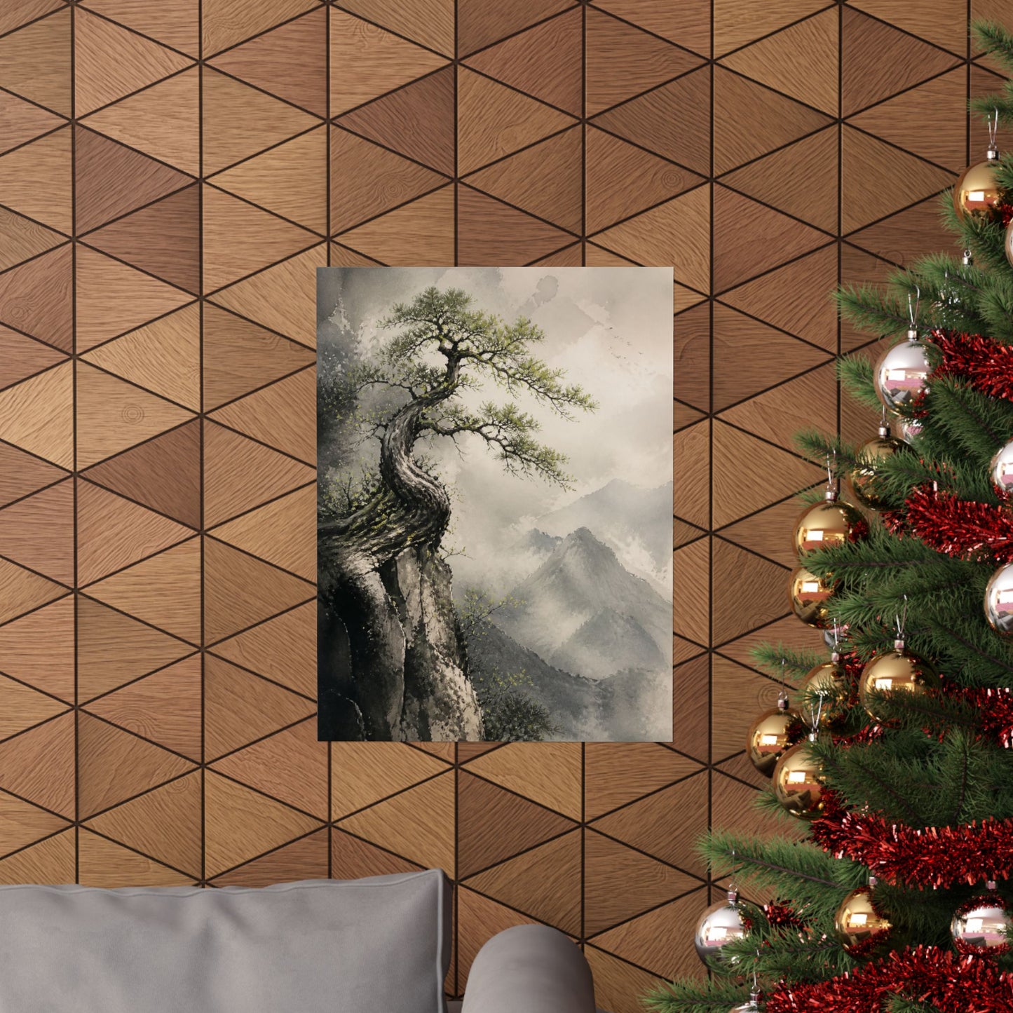 Japandi Pine Tree in Dappled | Watercolor Wall Art Print