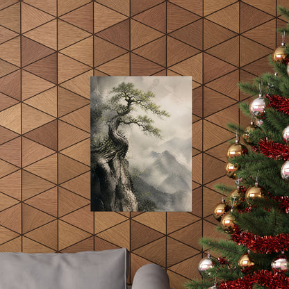 Japandi Pine Tree in Dappled | Watercolor Wall Art Print