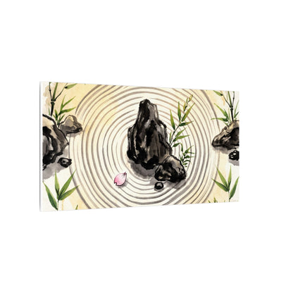 Zen Rock Garden in Golden Hour | Sumi E Canvas Art