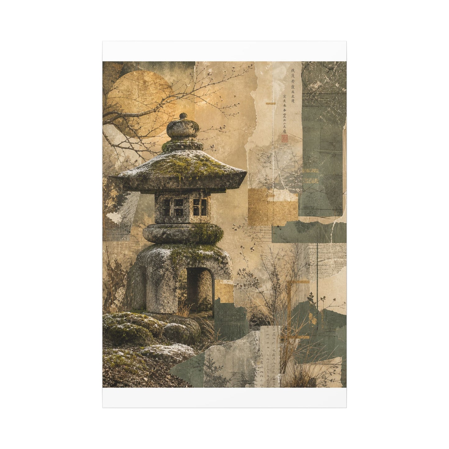 Elegant Stone Lantern Canvas Art - Texture Japandi