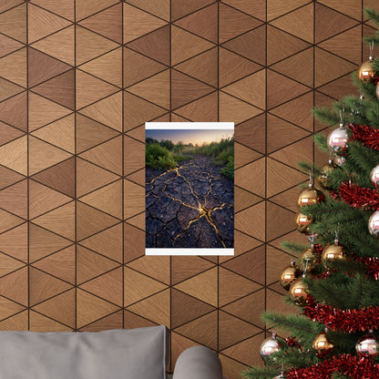 Cracked Earth Crackle Gold Wall Art Print | Beautiful Kintsugi Art