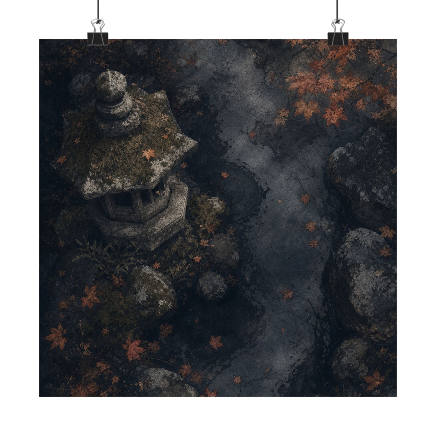 Japandi Stone Lantern in Moonlight | Texture Wall Art Print