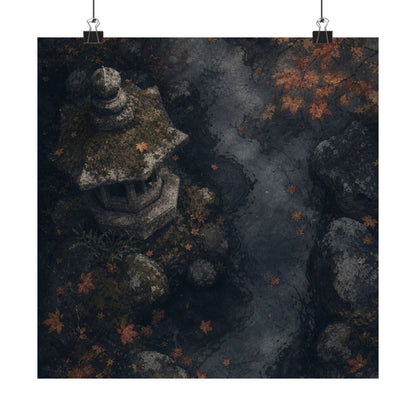 Japandi Stone Lantern in Moonlight | Texture Wall Art Print