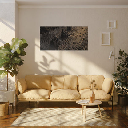Rock Garden Canvas Art | Autumn Dark Japandi Charcoal Ink Art