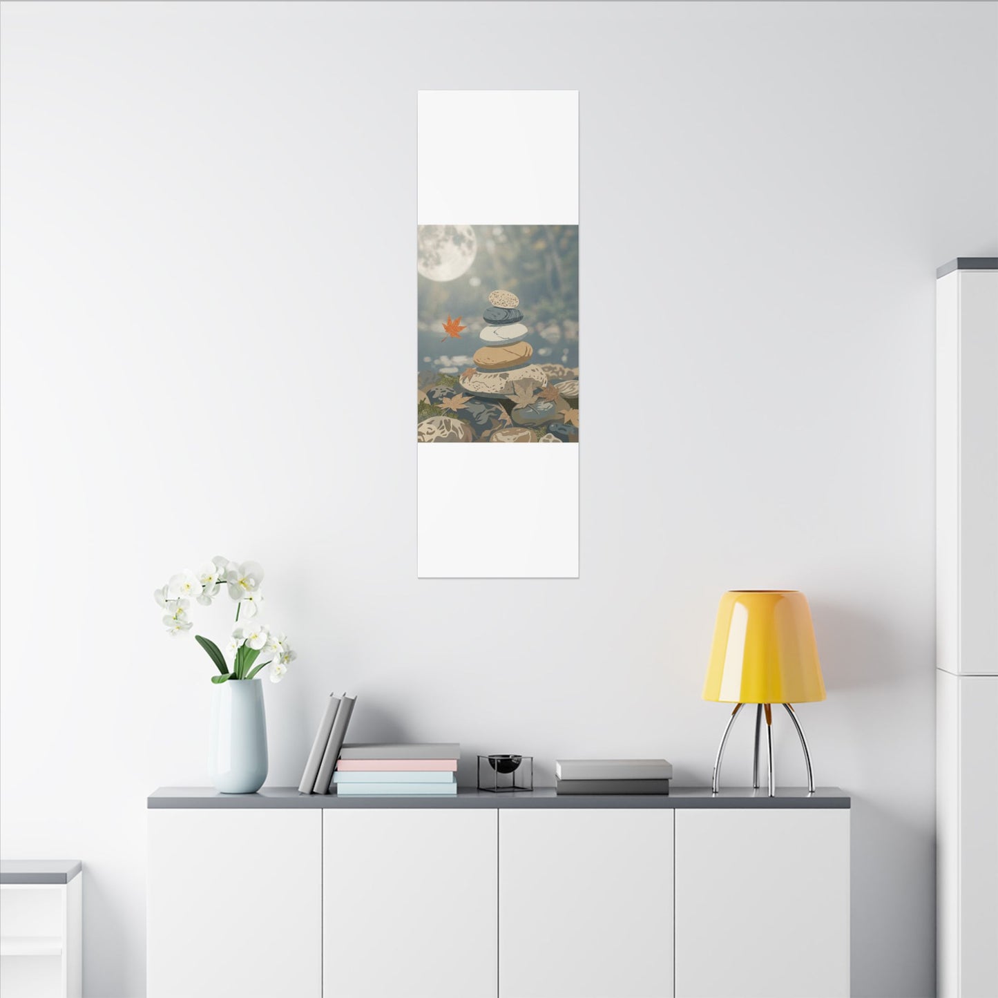 Warm River Stones Canvas Art - Japanese Pattern Japandi