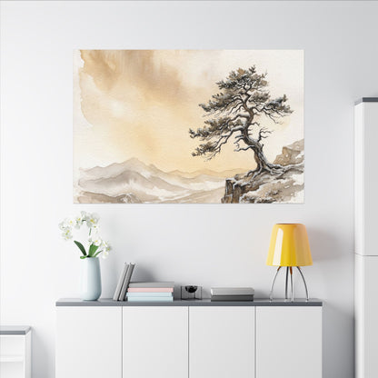 Pine Tree Canvas Art | Winter Japandi Watercolor Art