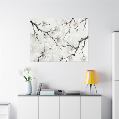 Cherry Blossom Canvas Art | Winter Japandi Watercolor Art