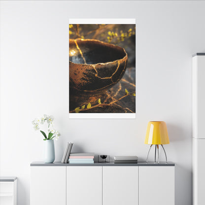 Kintsugi Ceramic Bowl in Golden Hour | Gold Vein Canvas Art