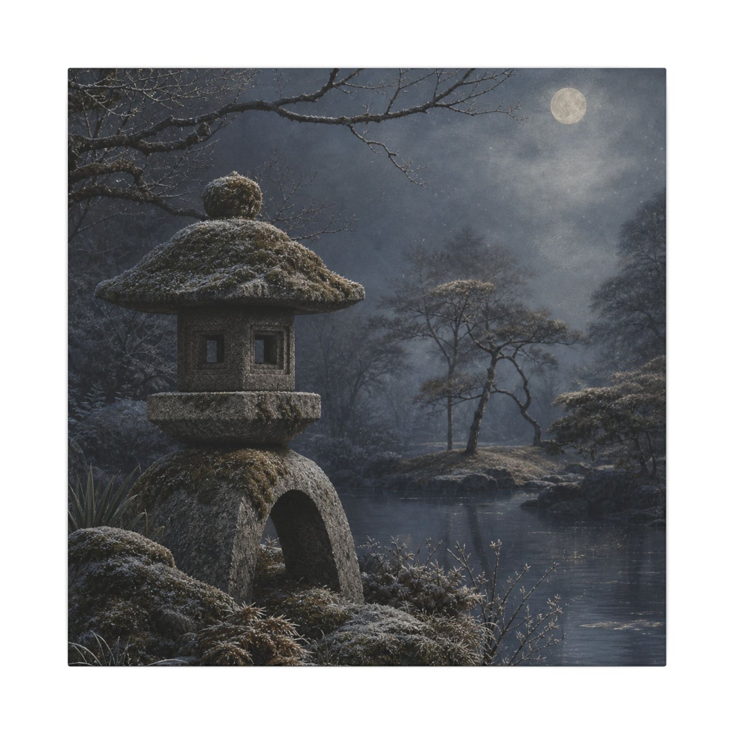 Stone Lantern Canvas Art | Winter Japandi Japanese Pattern Art