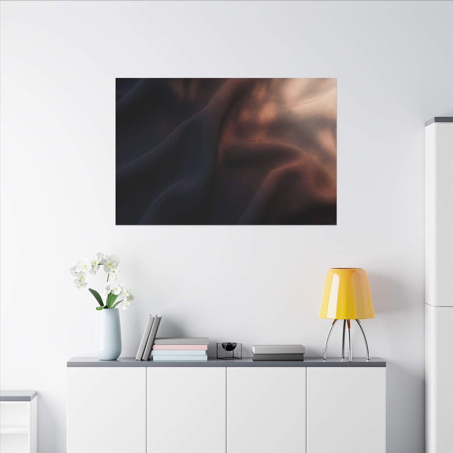 Dark Japandi Silk Drape in Dawn | Shadow Zen Canvas Art