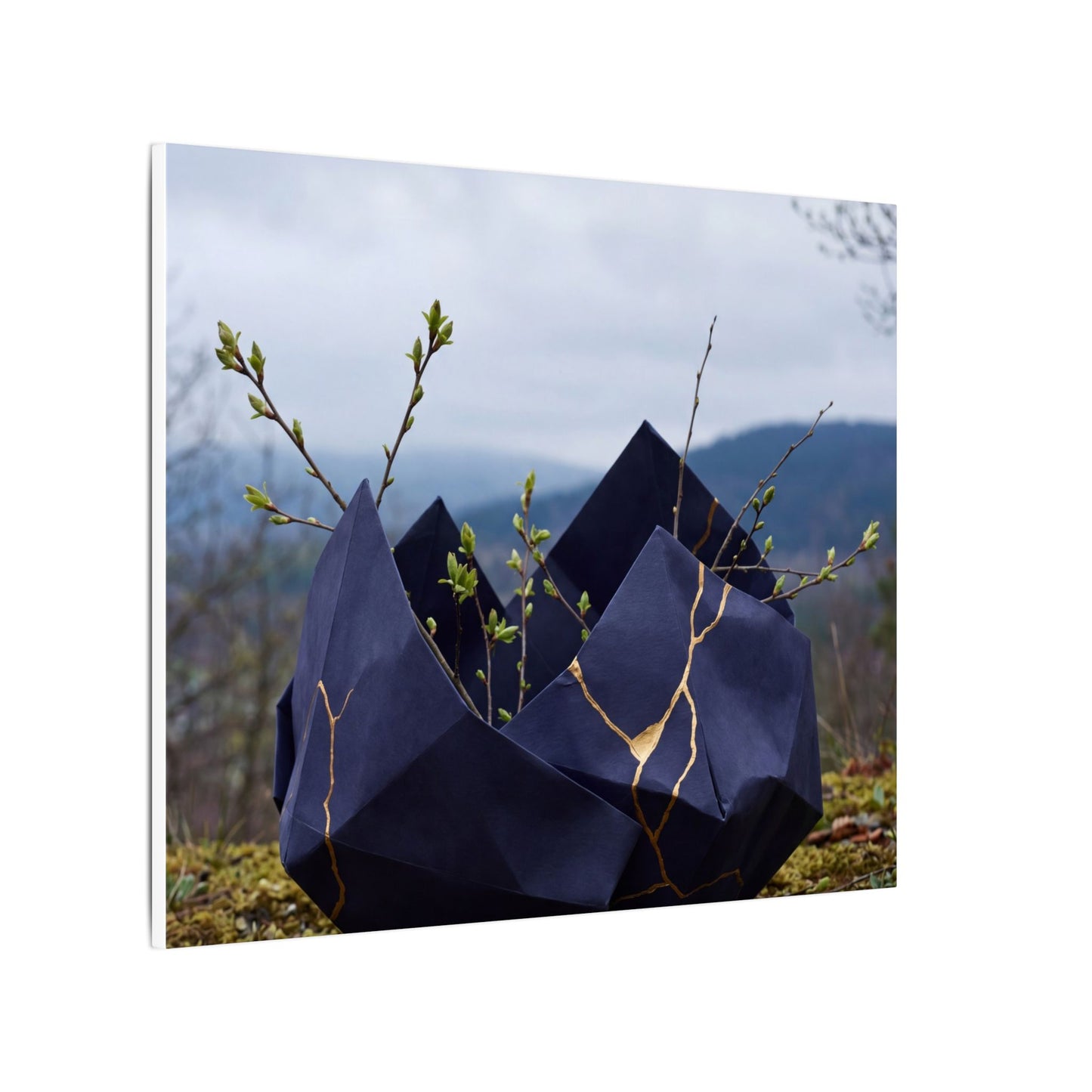 Paper Fold Canvas Art | Spring Kintsugi Gold Repair Art
