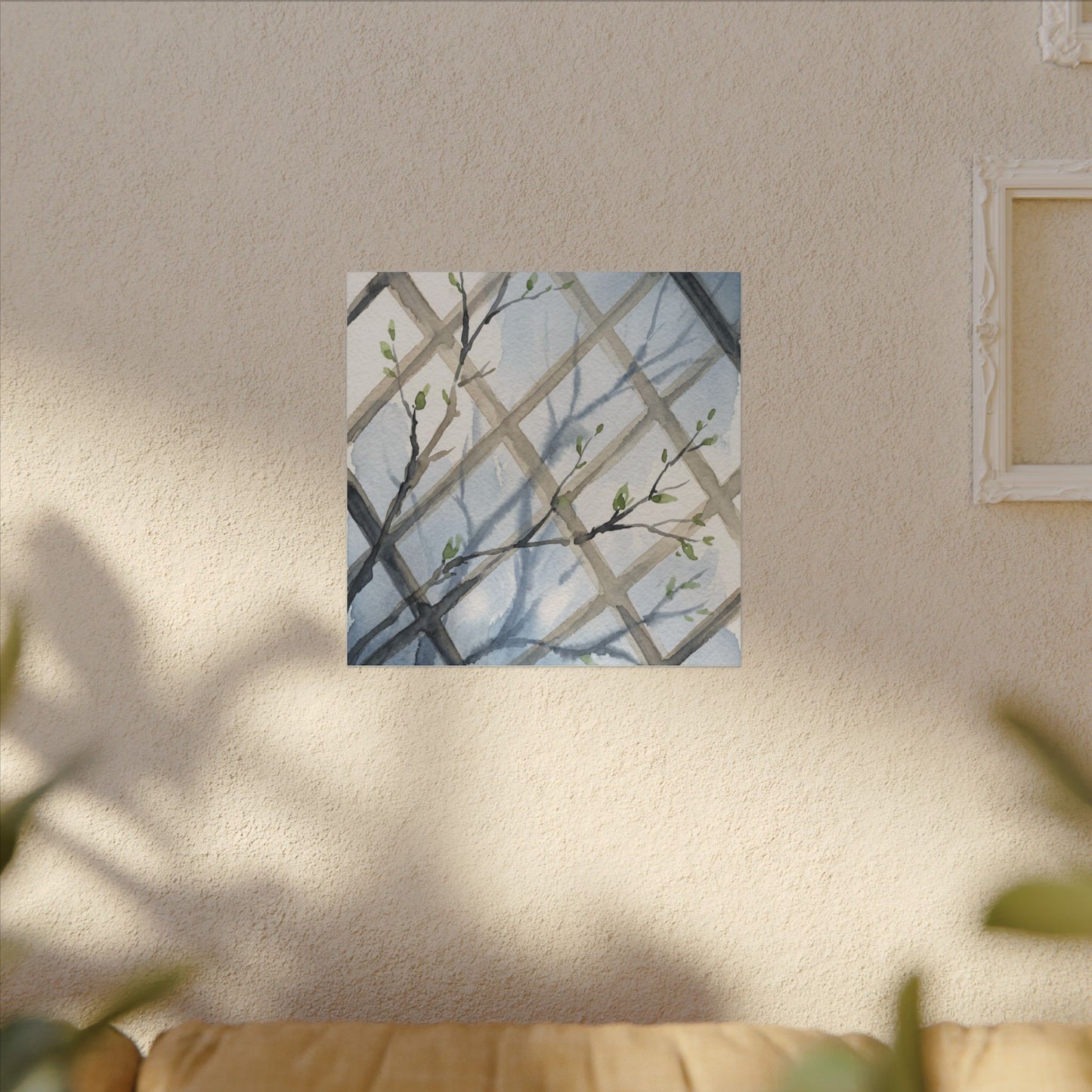 Shoji Screen Canvas Art | Spring Japandi Watercolor Art