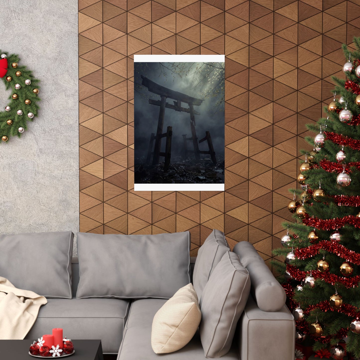 Torii Gate Moody Minimal Wall Art Print | Moody Dark Japandi Art