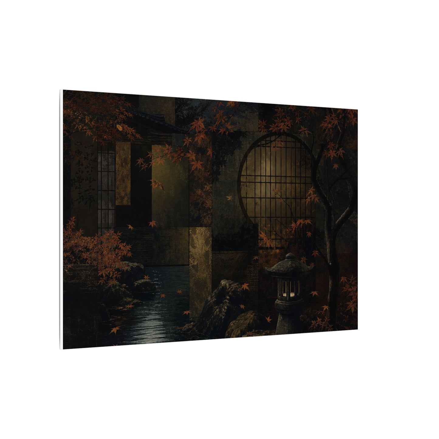 Moonlight Moonlit Garden Canvas Art - Dark Japandi Shibui