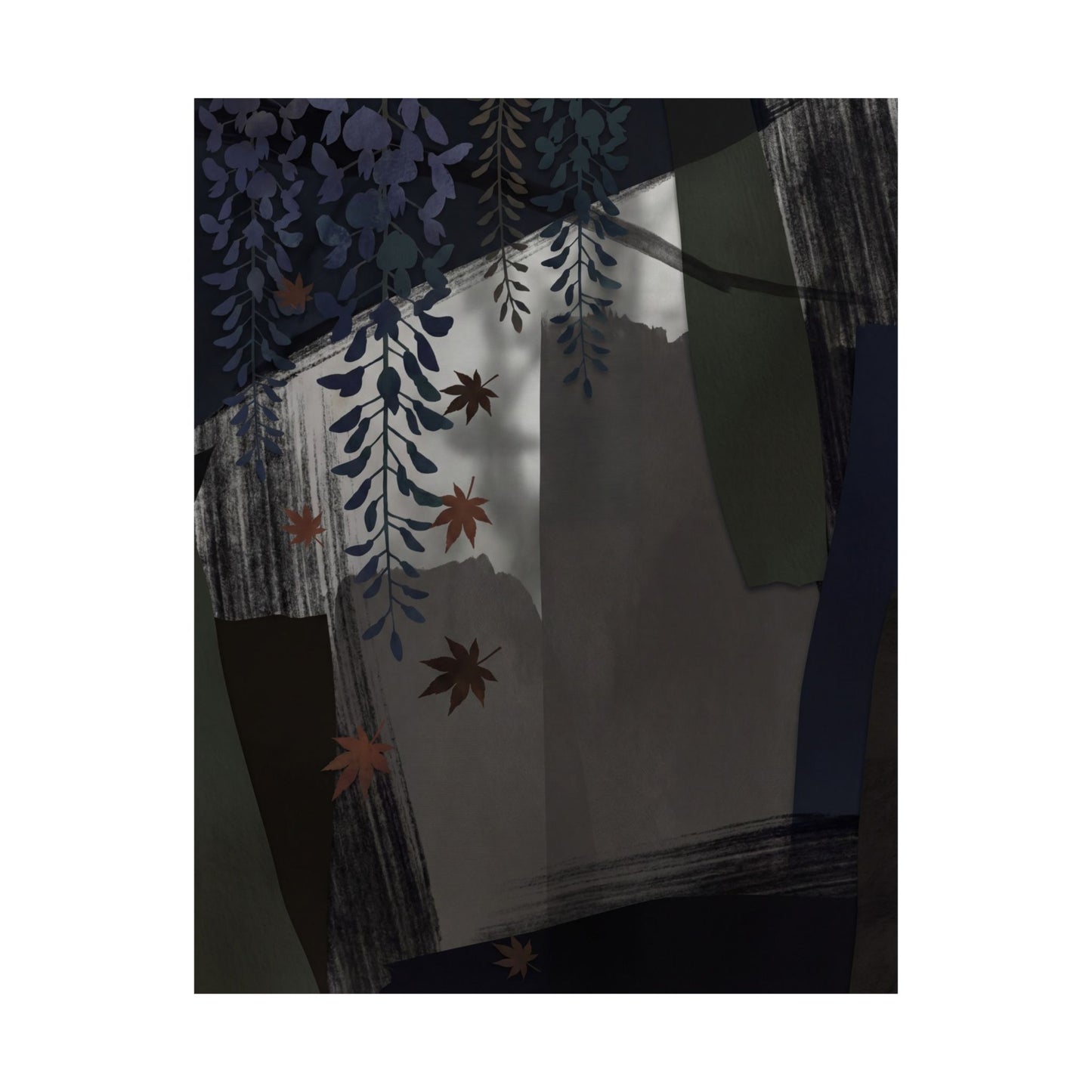 Wisteria Autumn Wall Art Print | Dark Japandi Atmospheric Design