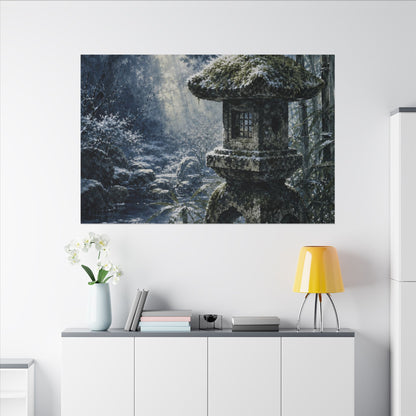 Zen Stone Lantern in Dappled | Sumi E Canvas Art