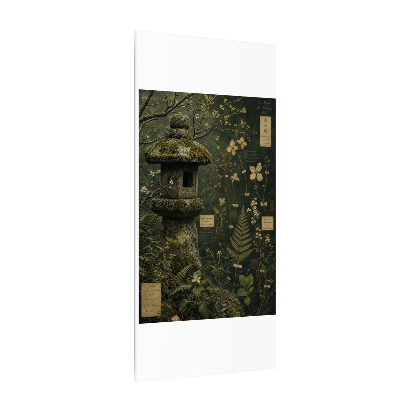 Spring Stone Lantern Herbarium Canvas Art | Nostalgic Decor