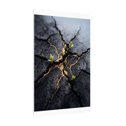 Ma Cracked Earth Canvas Art - Dark Japandi Charcoal Ink