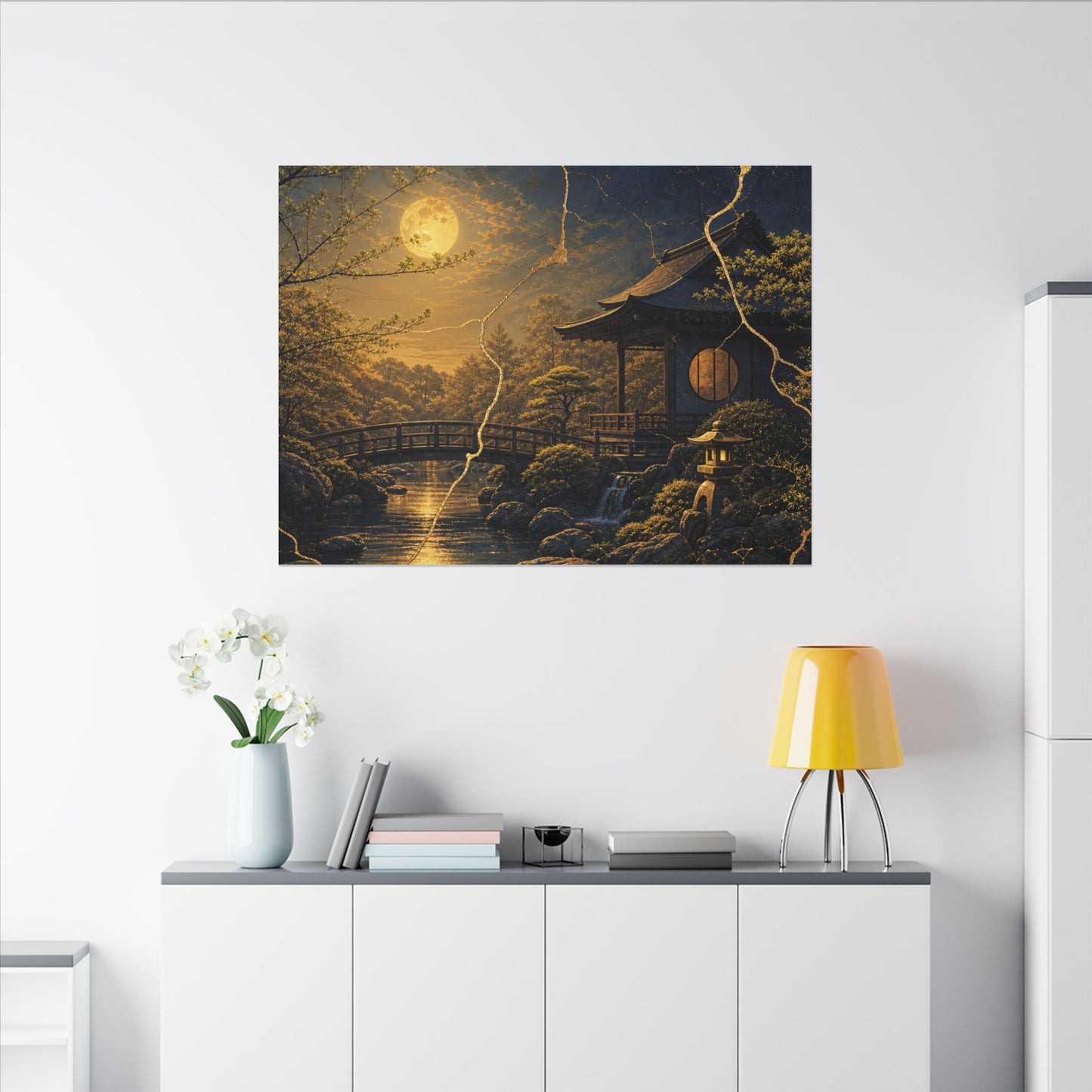 Spring Moonlit Garden Gold Vein Canvas Art | Resilient Decor