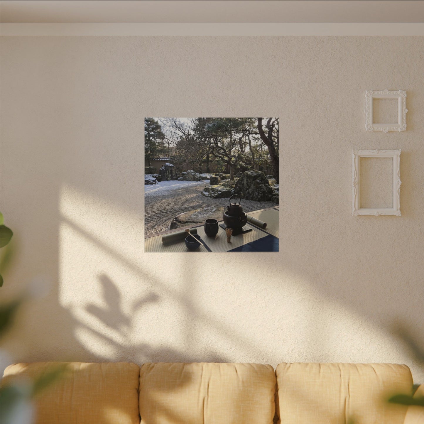 Winter Tea Ceremony Karesansui Canvas Art | Serene Decor