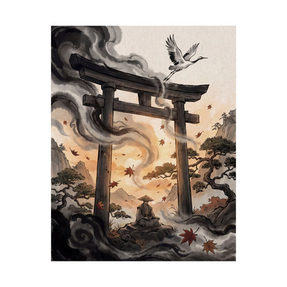 Autumn Torii Gate Ukiyo E Inspired Wall Art Print | Contemplative Decor