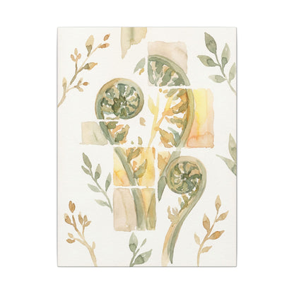 Earthy Fern Unfurling Canvas Art - Watercolor Japandi