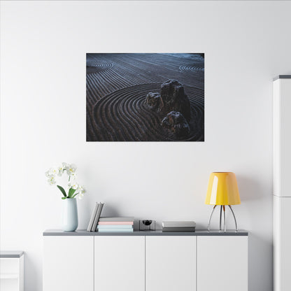 Moonlight Rock Garden Canvas Art - Dark Japandi Seijaku