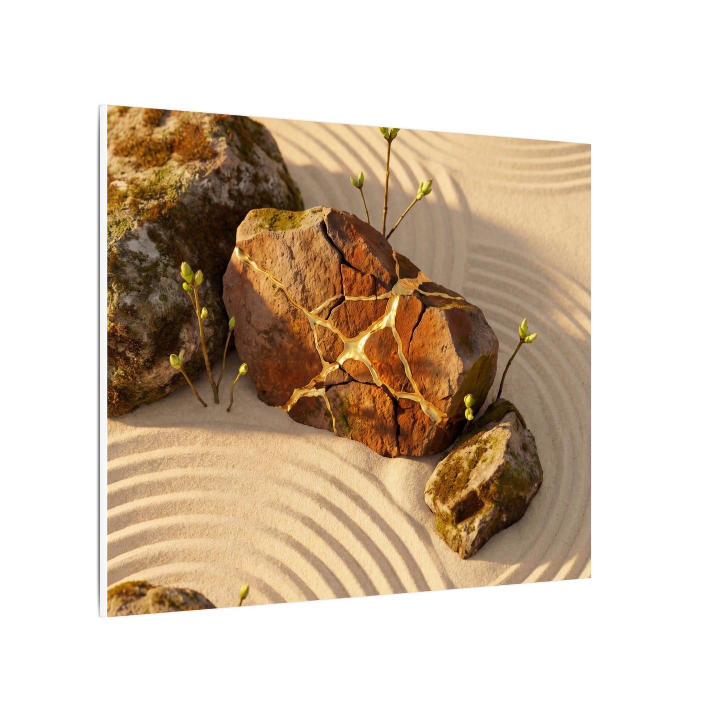 Kanso Rock Garden Canvas Art - Kintsugi Crackle Gold