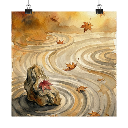 Japandi Rock Garden in Golden Hour | Watercolor Wall Art Print