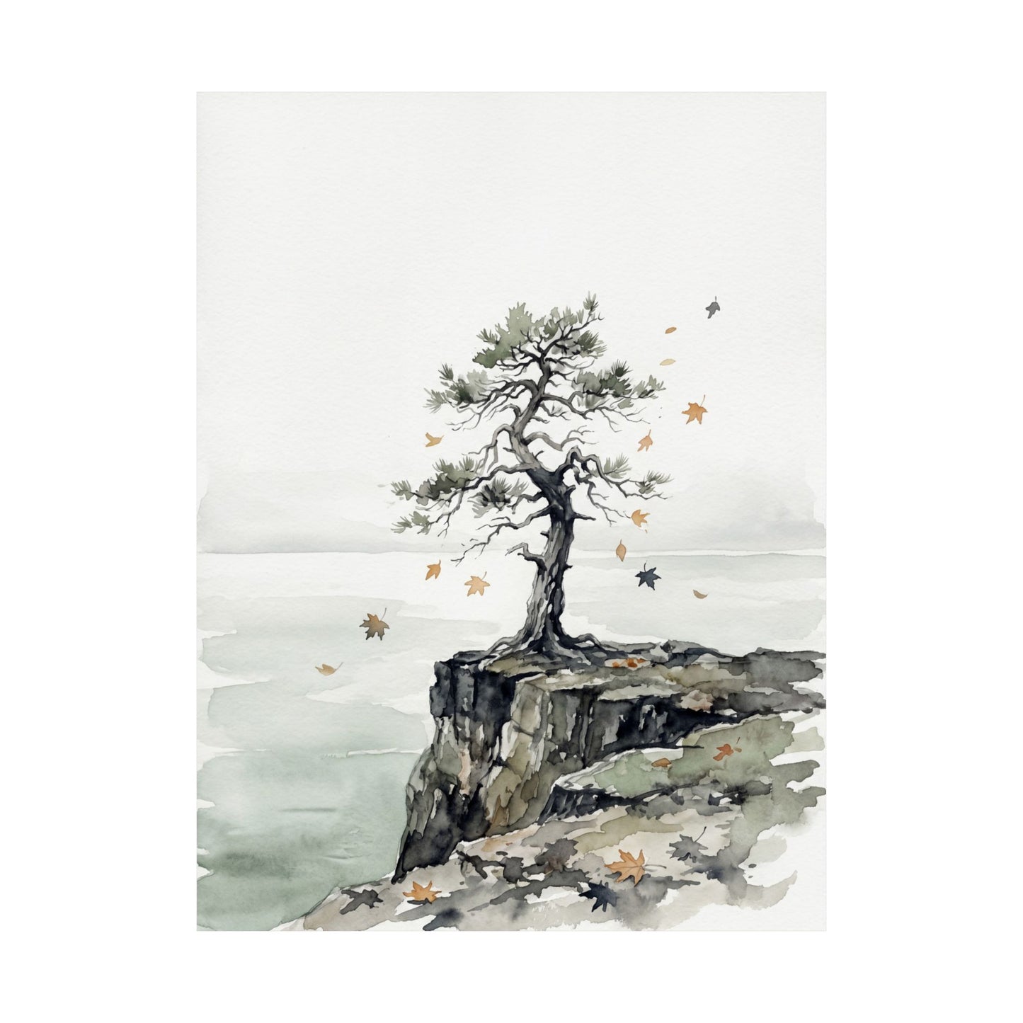 Autumn Pine Tree Watercolor Wall Art Print | Earthy Decor