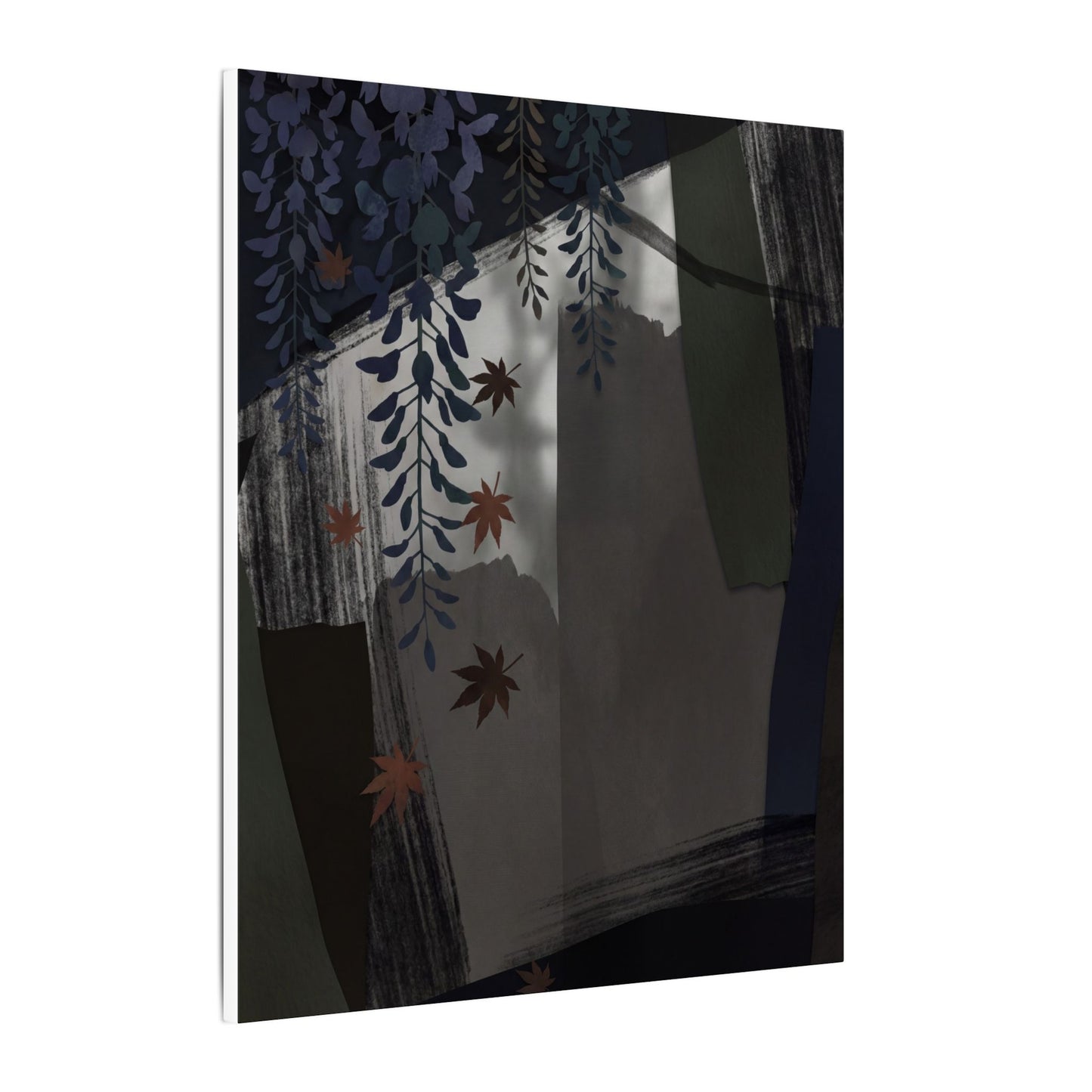 Wisteria Autumn Canvas Art | Dark Japandi Moody Design