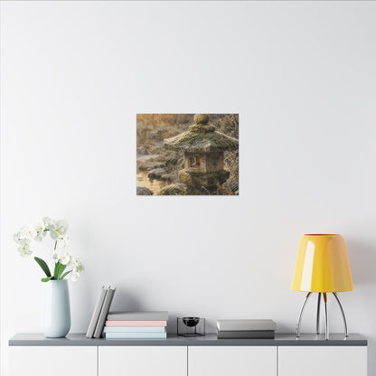 Winter Stone Lantern Watercolor Canvas Art | Earthy Decor