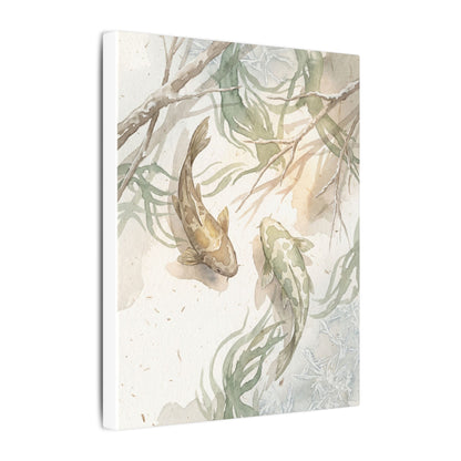 Koi Pond Canvas Art | Winter Japandi Watercolor Art