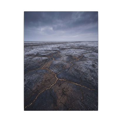 Dark Japandi Cracked Earth in Overcast | Dark Texture Canvas Art