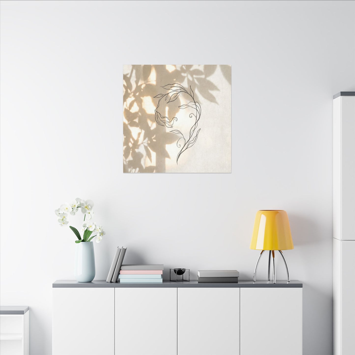 Warm Shoji Screen Canvas Art - Minimal Line Japandi