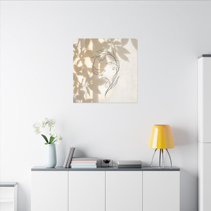 Warm Shoji Screen Canvas Art - Minimal Line Japandi