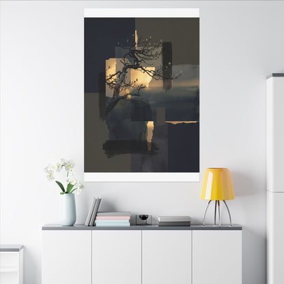 Golden Hour Pine Tree Canvas Art - Dark Japandi Kanso