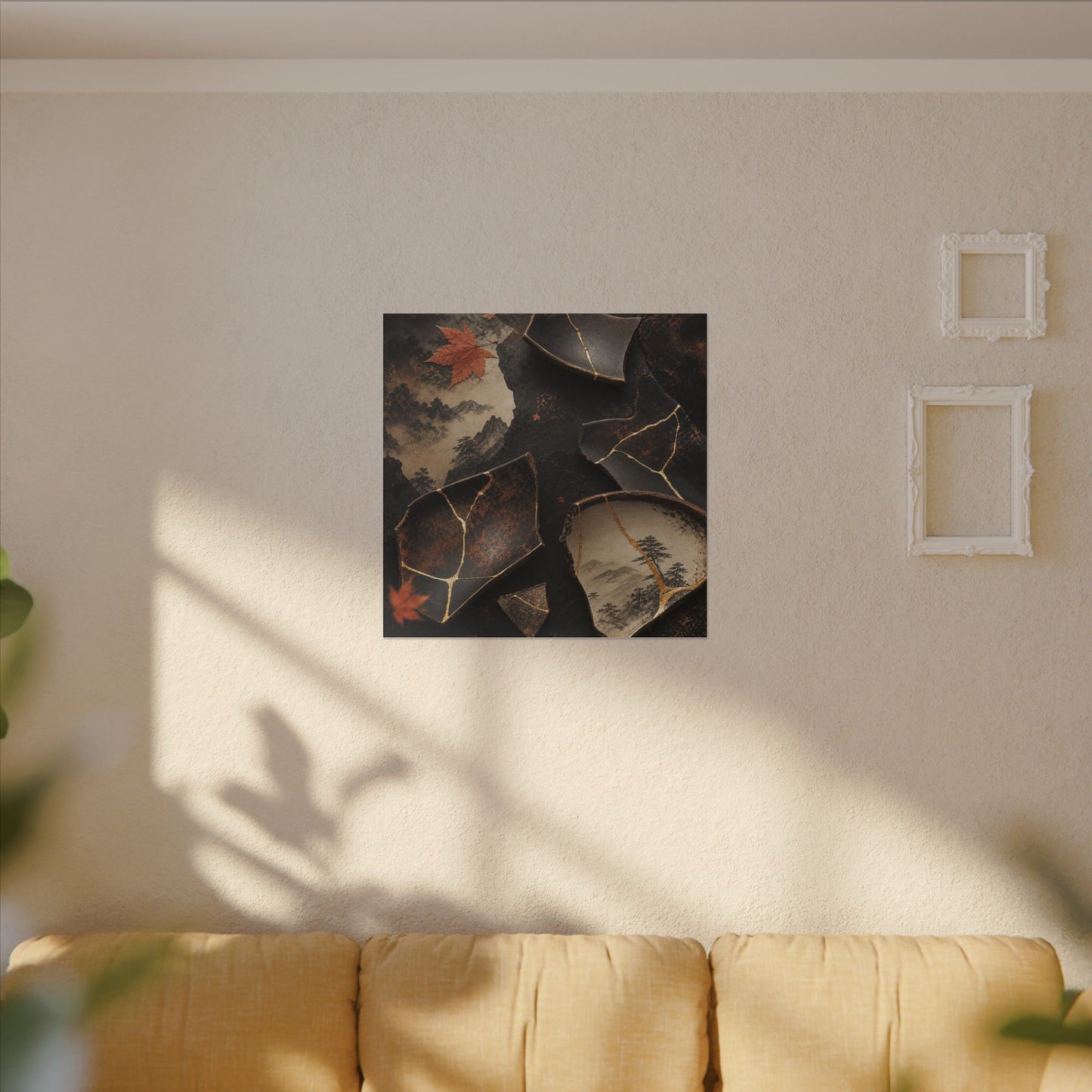 Broken Pottery Gold Vein Canvas Art | Philosophical Kintsugi Art