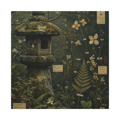 Spring Stone Lantern Herbarium Canvas Art | Nostalgic Decor